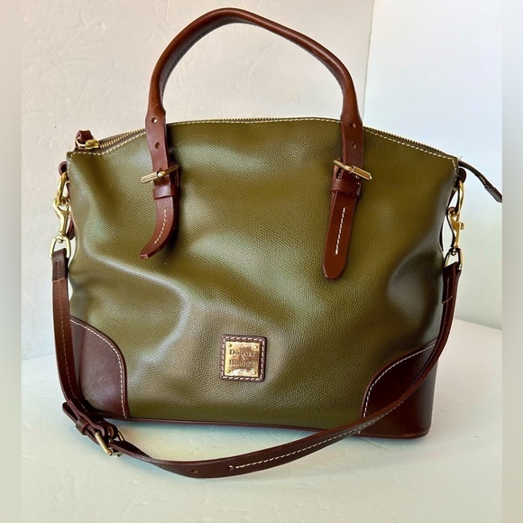 Dooney & Bourke Olive and Chocolate Satchel - Picture 1 of 13